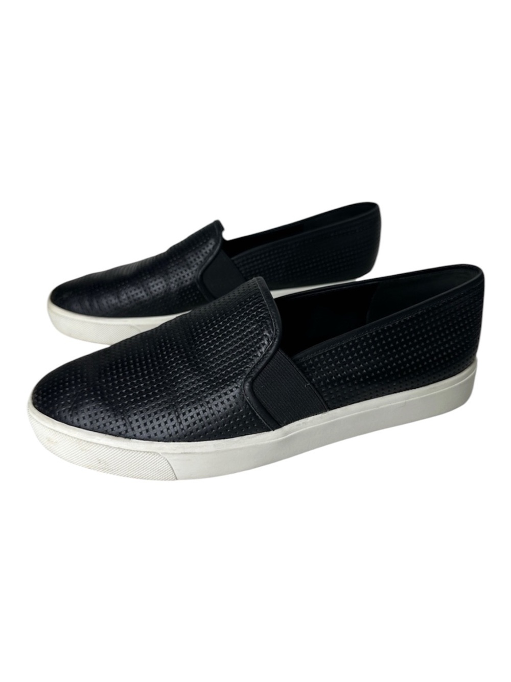 Vince Blair Black Perforated Leather Slip-On Sneakers with White Comfort Sole 8